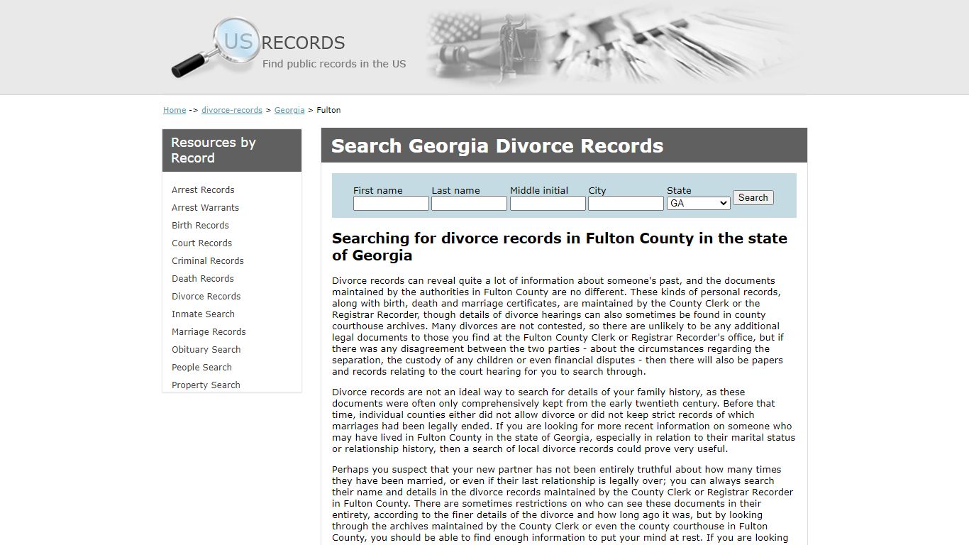 Search Divorce Records Fulton Georgia | US Records